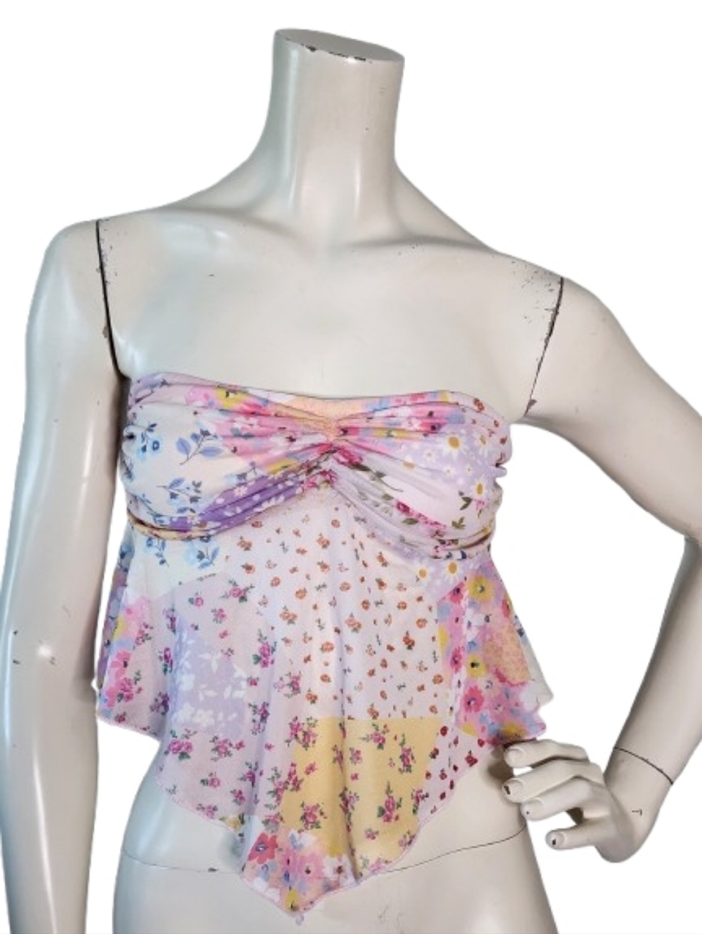 Shein Mesh Pink Floral Bandeau Crop Top Women's S
